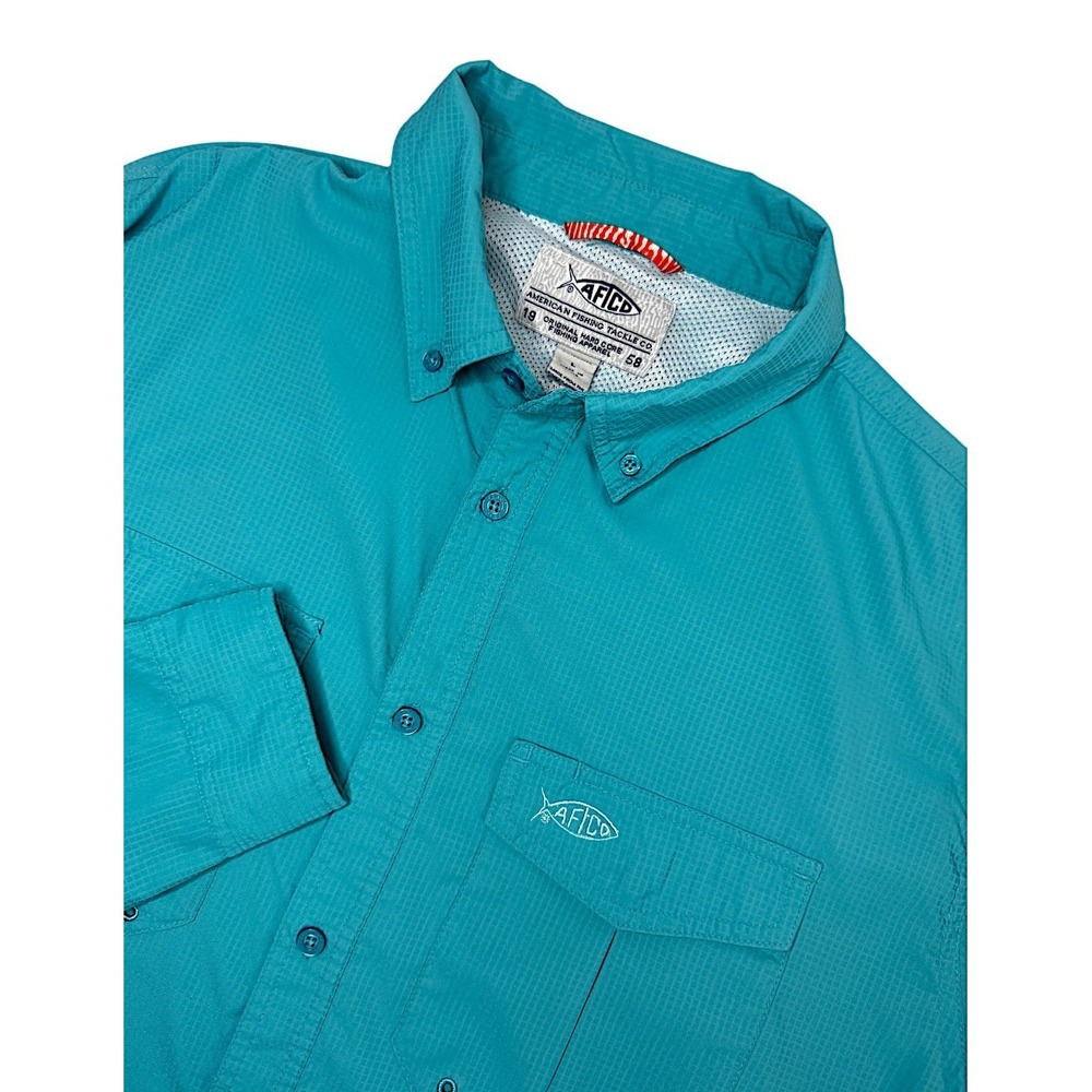 Aftco Mens Sz‎ Large Vented Fishing Shirt Teal Green Lightweight Pockets Summer